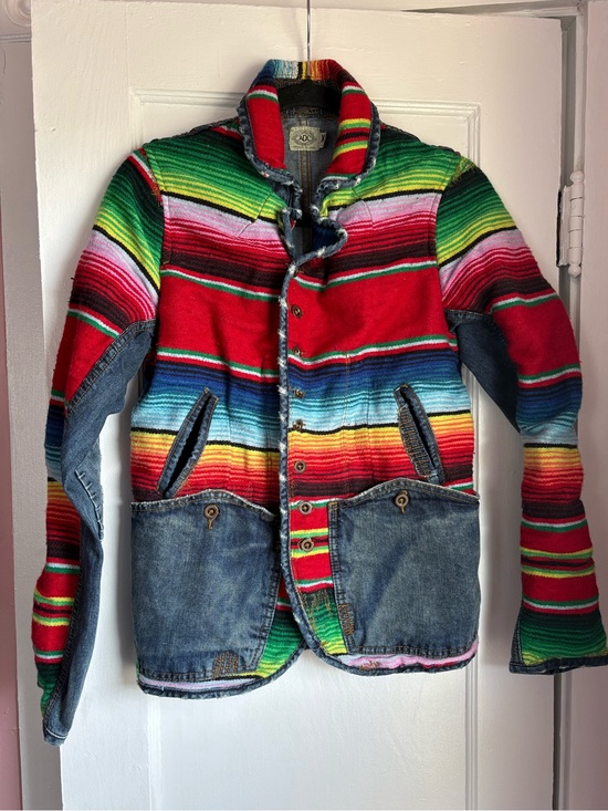 Artisan De Luxe Jackets & Blazers - Free People ADL Serape Blanket Denim Mixed Media Patchwork Jacket Boho XS